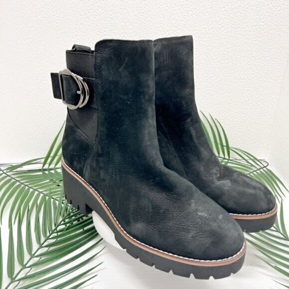 Blondo Dakota Black Leather Waterproof Lug Sole Buckle Ankle Boots 8M Fall